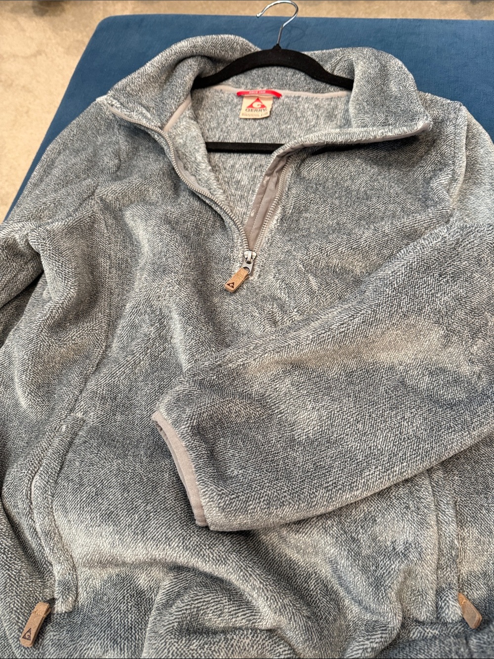 Gerry women’s Greenish gray Quarter-Zip Fleece Pullover with kangaroo pocket